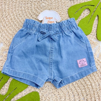 Conj. Batinha em Tule Colorido com Strass e Short Jeans